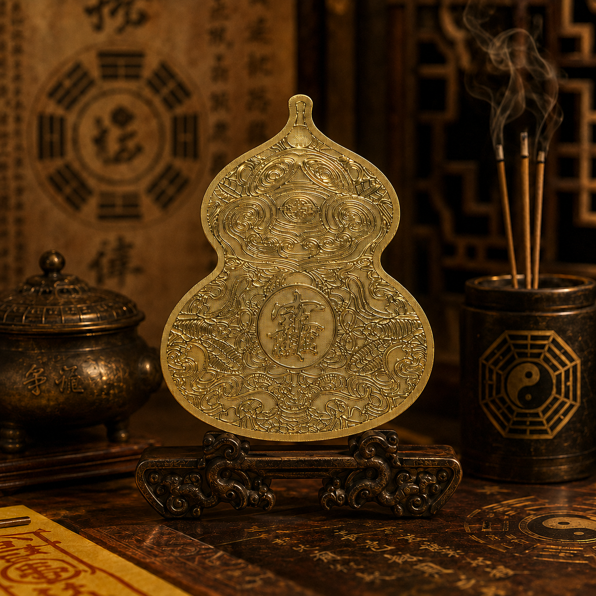 Engraved brass gourd charm