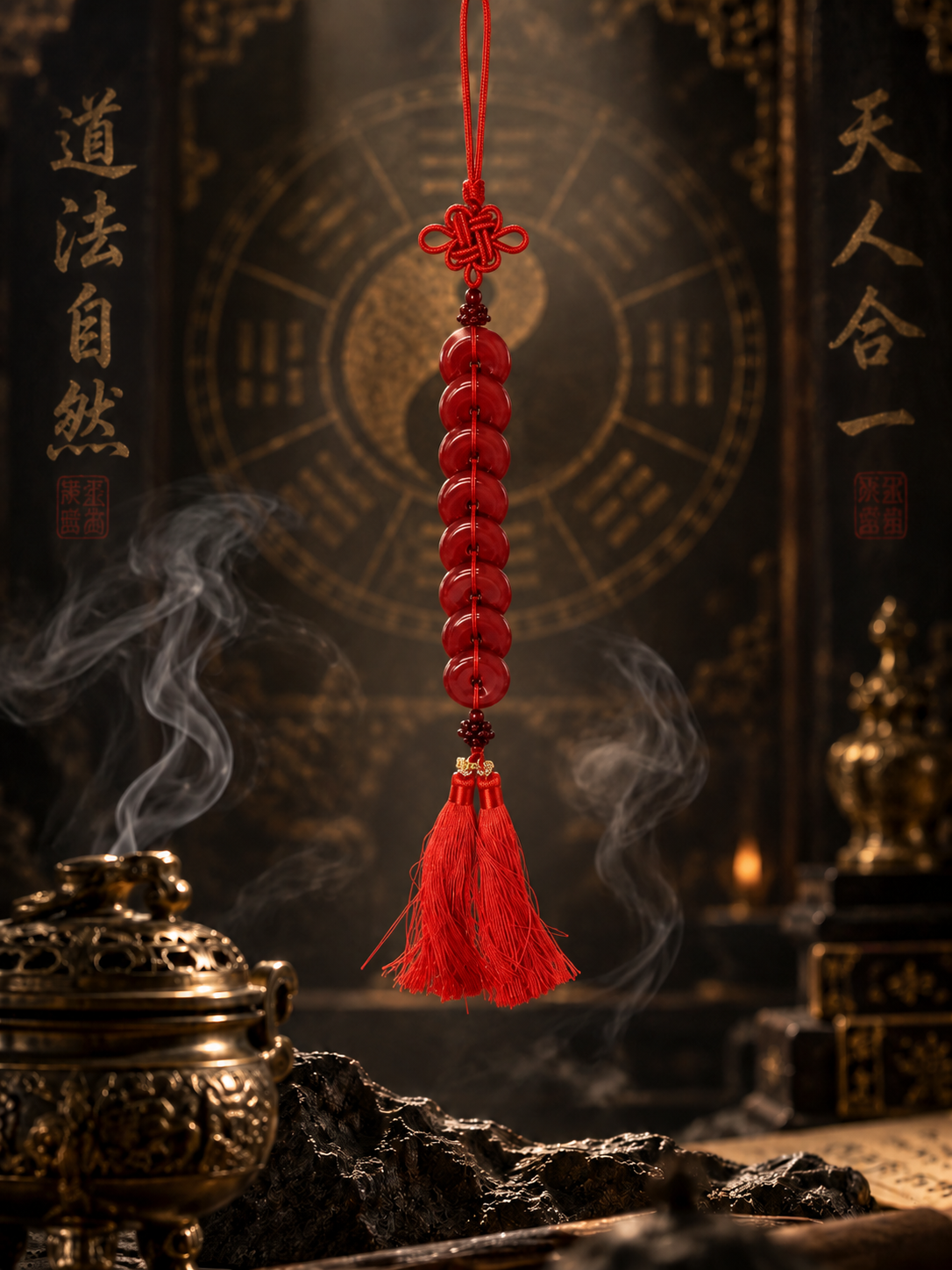 Red Chinese decorative knot hanging with tassel